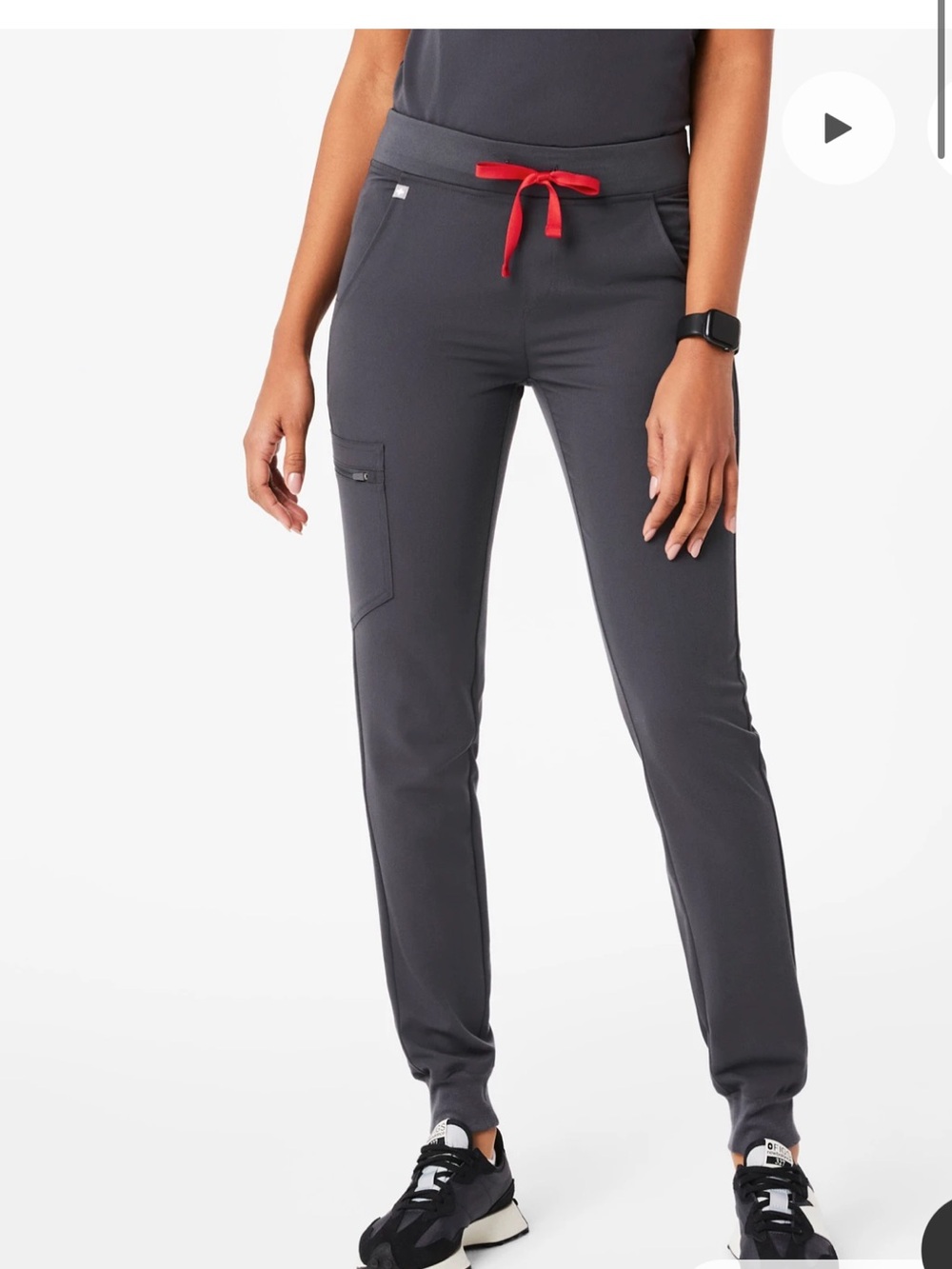 Figs Women's Scrub Set in Charcoal with Red Drawstring - Picture 2 of 6